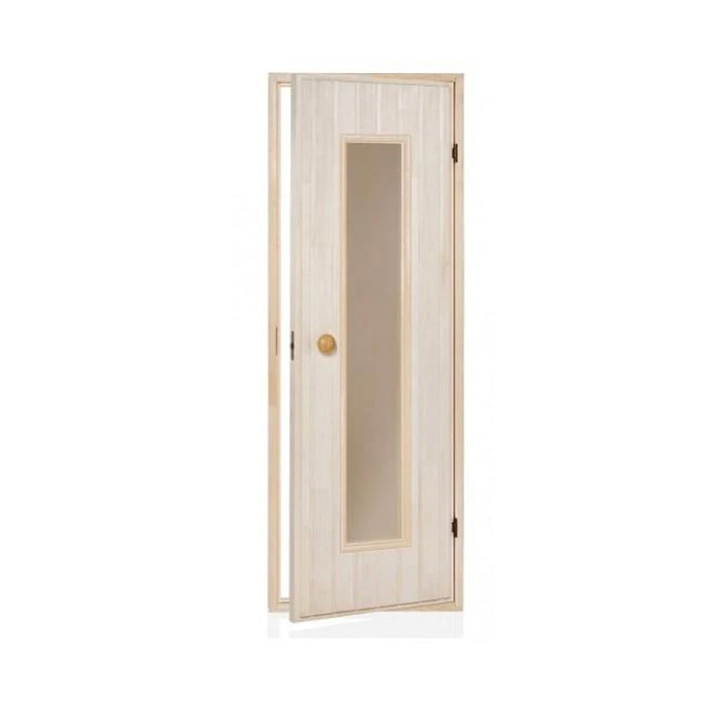 Die Saunatüren aus Holz bieten wir Ihnen in Pinie, Erle oder Espean . Mit vierseitigem Rahmen, rundem Türknauf und Scharniere aus Stahl.