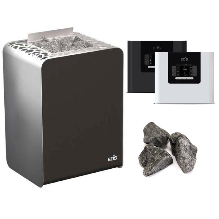 Saunaofen Set vom Hersteller EOS Sauntechnik. Der neue EOS Organic W besticht mit seinem einzigartigen futuristischen Design und der Saunasteuerung EOS Compact DP. Die Steuerung bietet einen großen Funktionsumfang mit zahlreichen Komfortfunktionen, zum Beispiel eine praktische Zeitvorwahl.