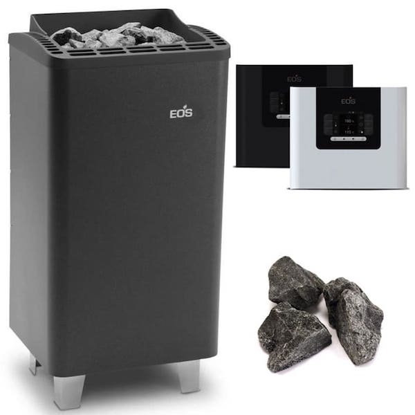 Hochwertiger Sauna Standofen Thermo Tec S mit dem neuen Sauna Steuergerät EOS Compact DP im Set mi t Saunasteinen und Silikon Anschlusskabel.