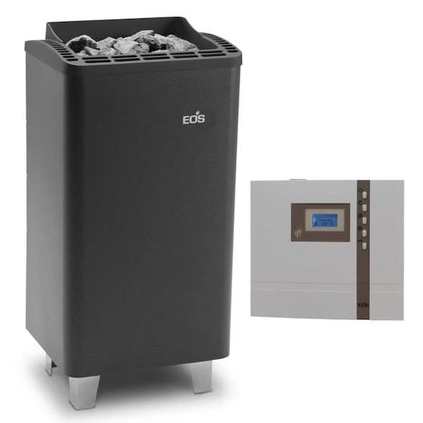 Saunaofen Set bestehend aus dem Saunaofen Thermo Tec S- Standofen für die finnische Sauna mit Saunasteuerung Econ D1. Inkls. 18 kg Saunasteine sowie 2 m Silikonanschlusskabel