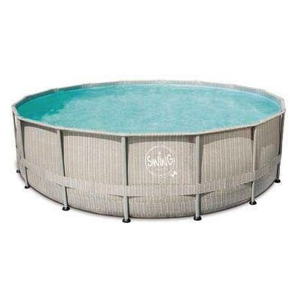 TrendPool Frame Pool SET Rund Ø 427 x 107 cm | Rattanoptik hellgrau